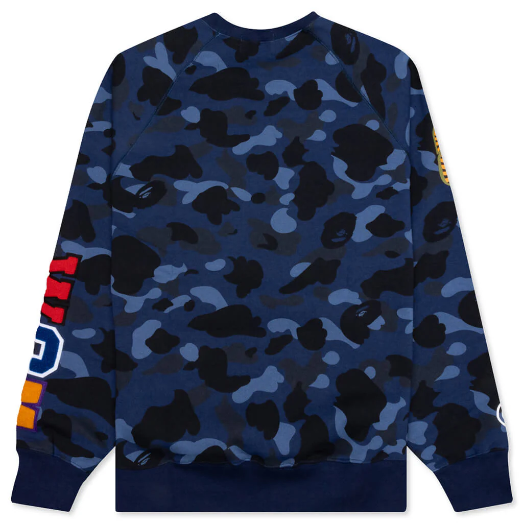 Color Camo Embroidery Shark Crewneck - Navy - Image 2