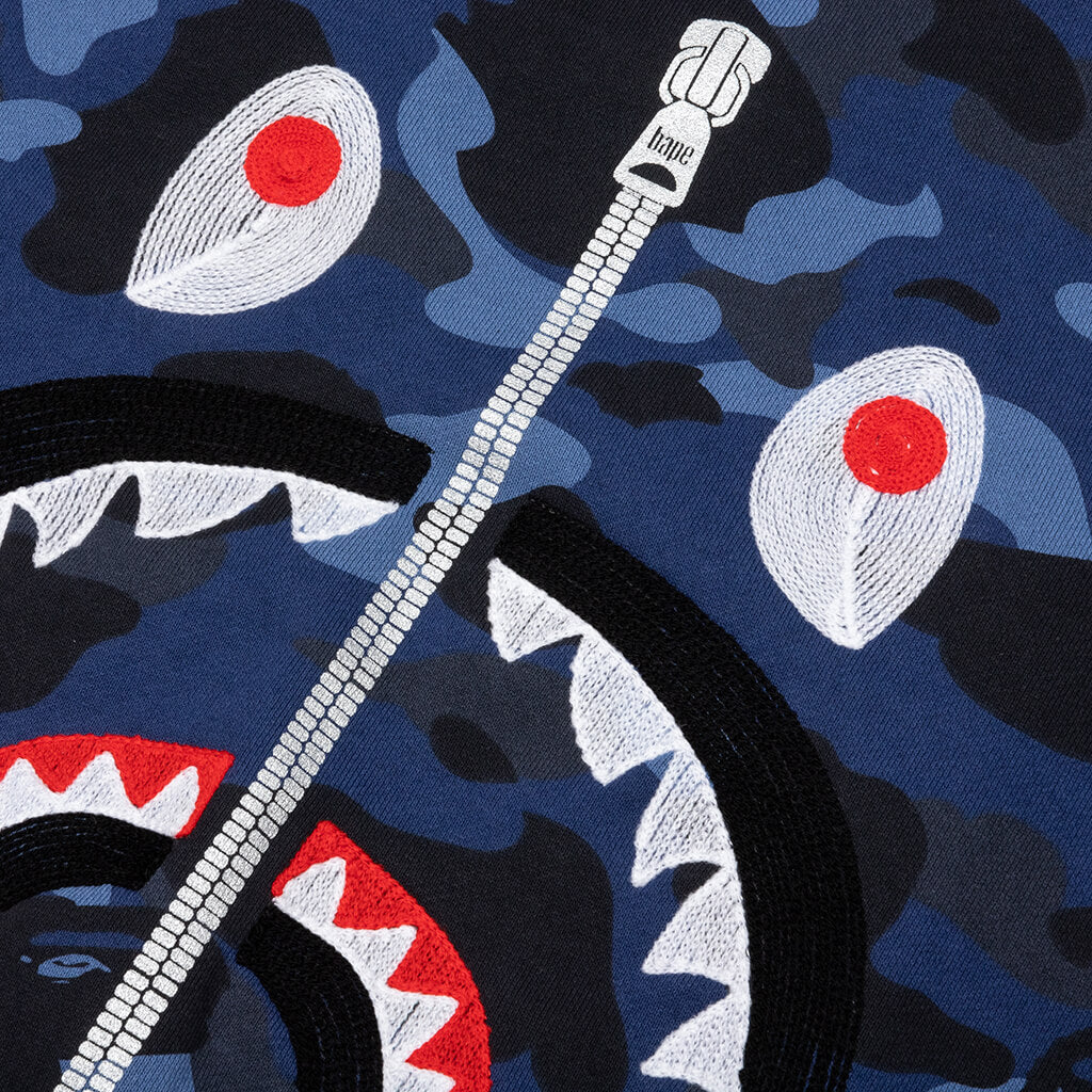 Color Camo Embroidery Shark Crewneck - Navy - Image 3