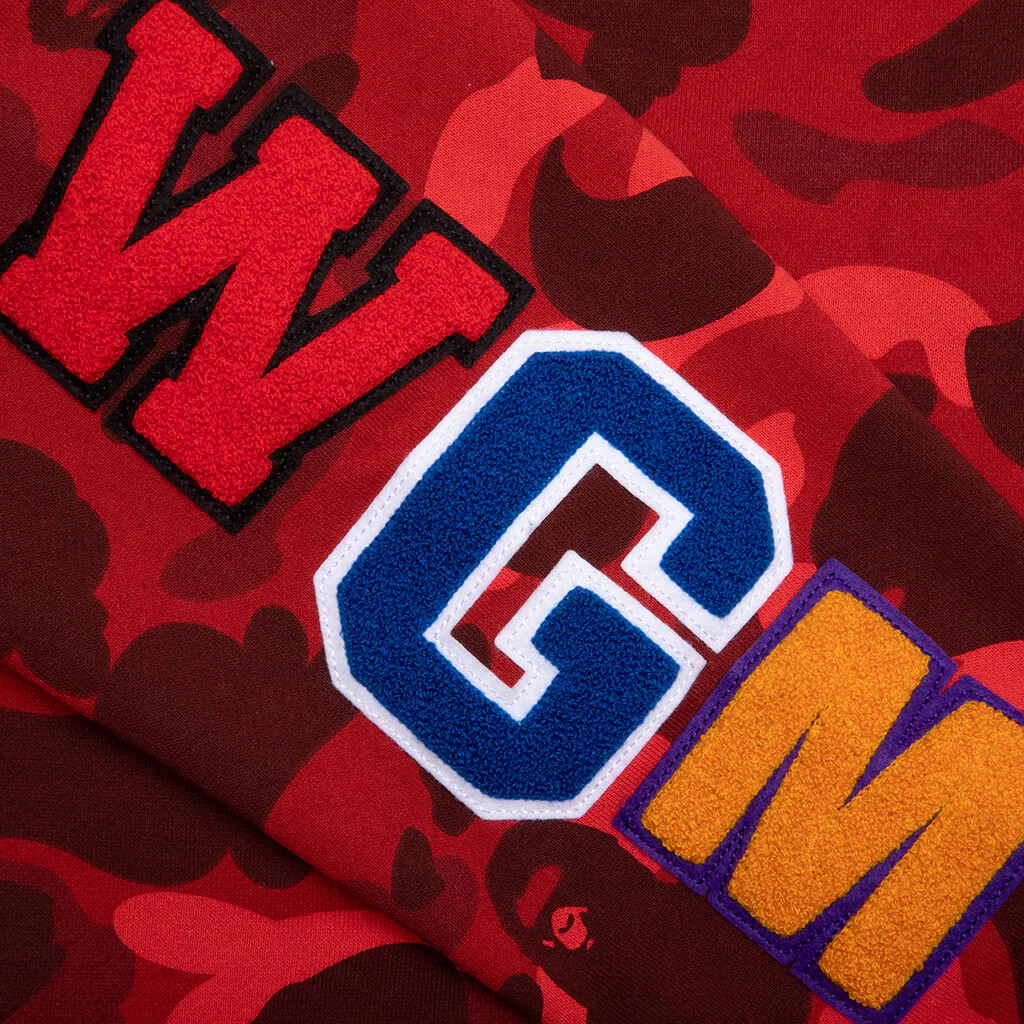 Color Camo Embroidery Shark Crewneck - Red - Image 5