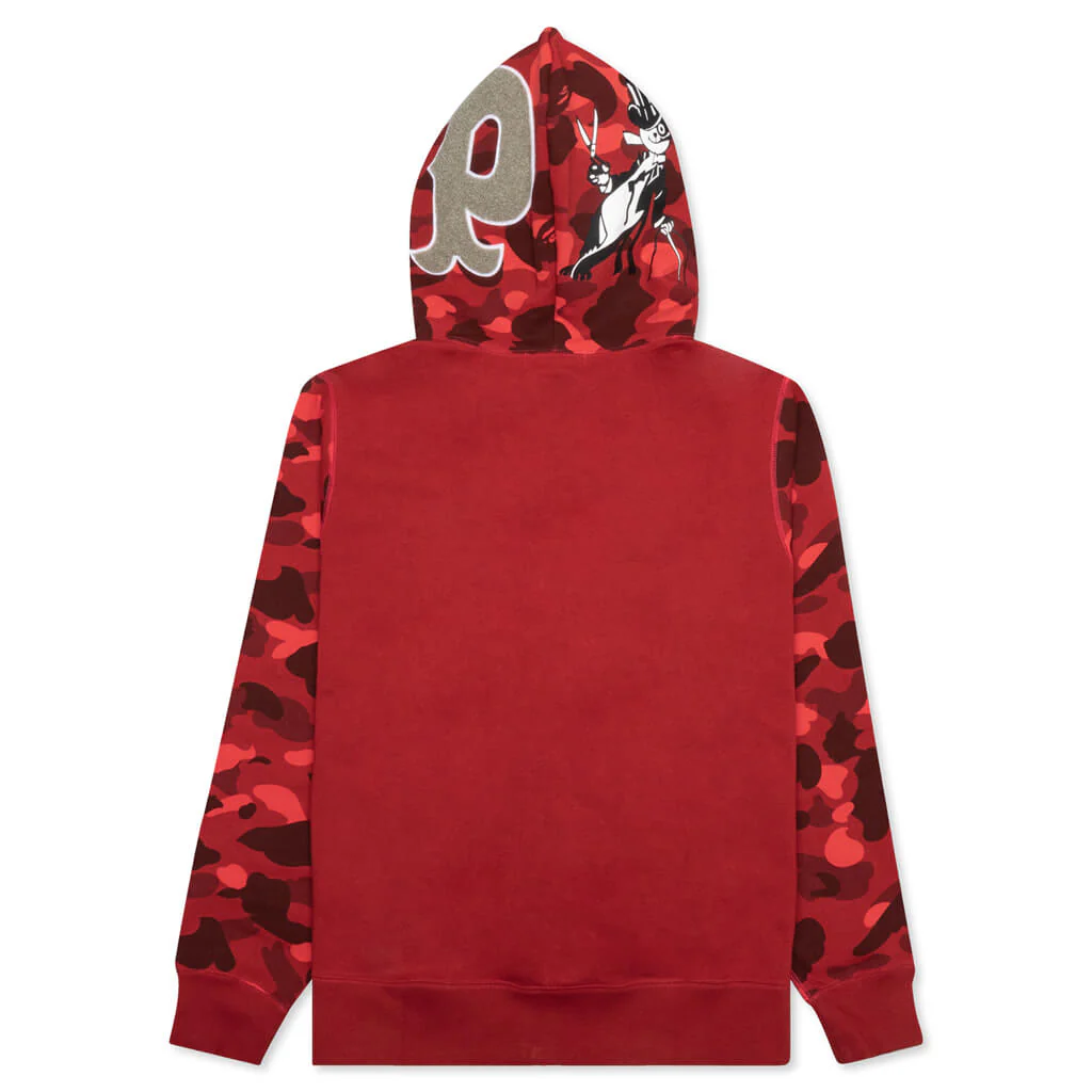Color Camo Panda Full Zip Hoodie - Red - Image 2
