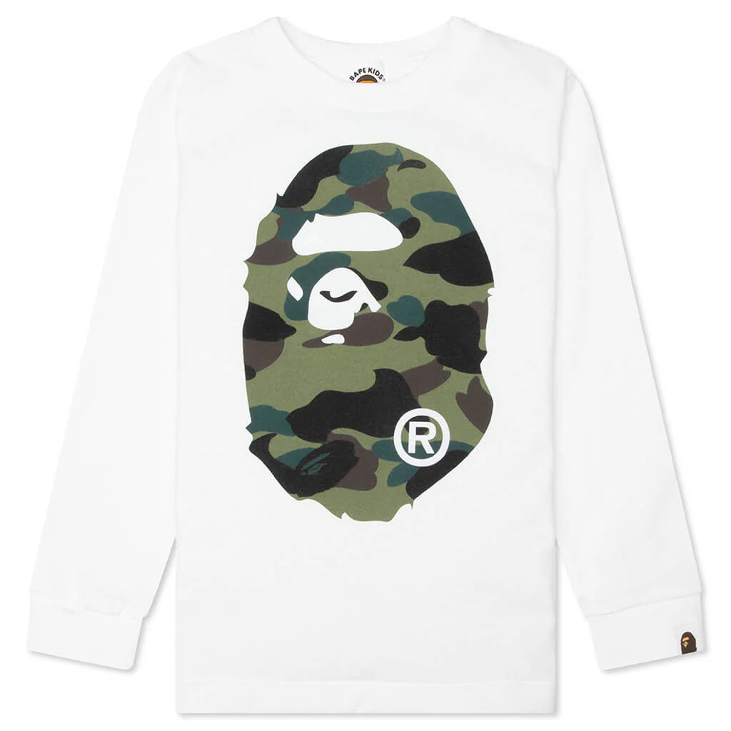 Kids 1st Camo Big Ape Head L/S Tee - White/Green