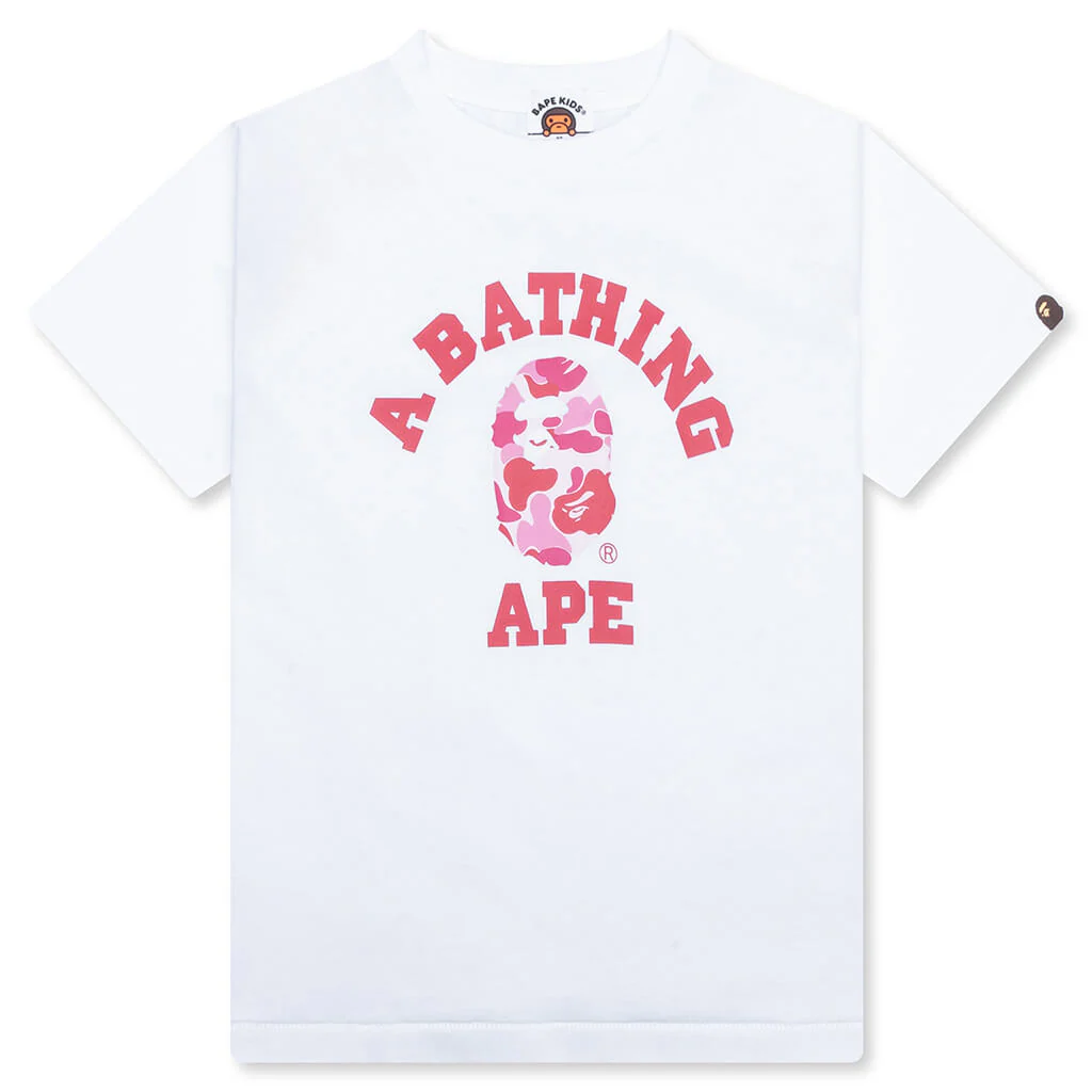 Kid's ABC Camo College Tee - White/Pink