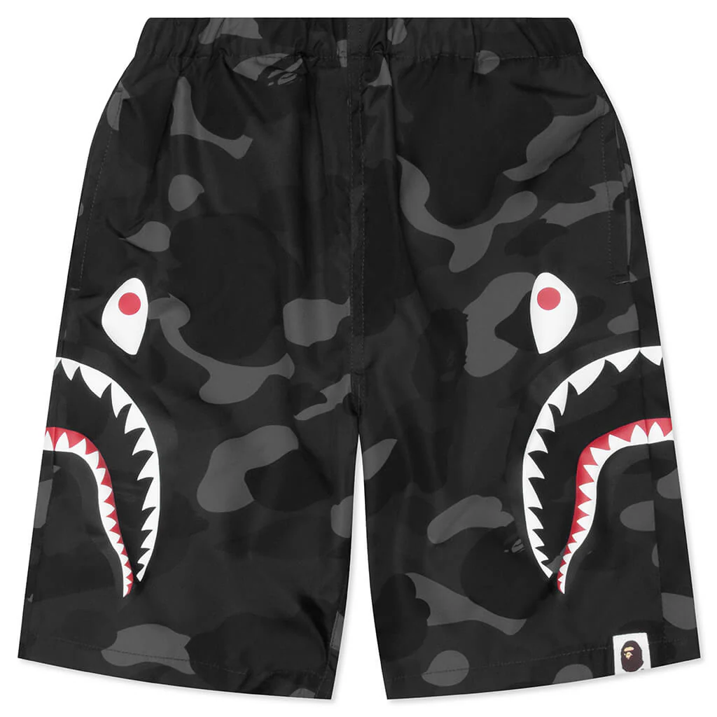 Kids Color Camo Side Shark Beach Shorts - Black