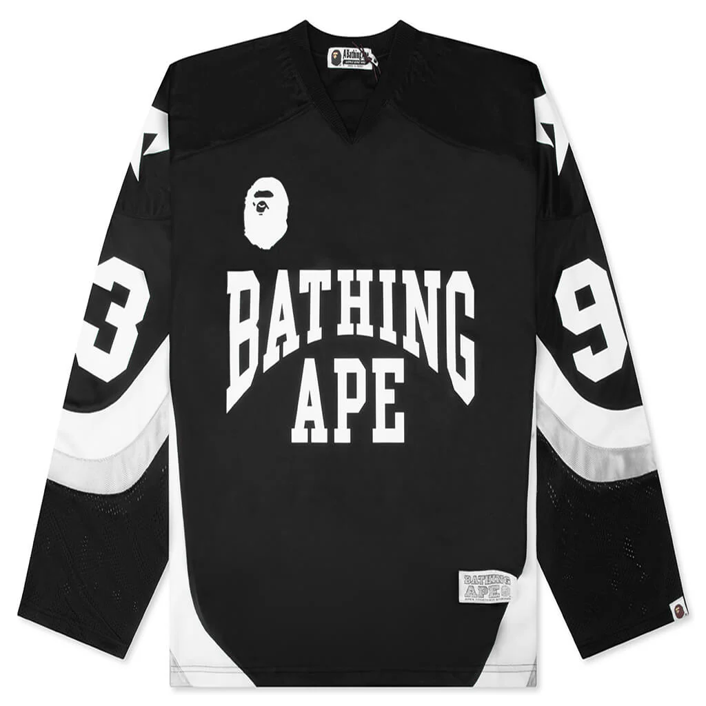 Line Camo Jacquard Logo Relaxed Fit Ice Hockey Jersey - Black