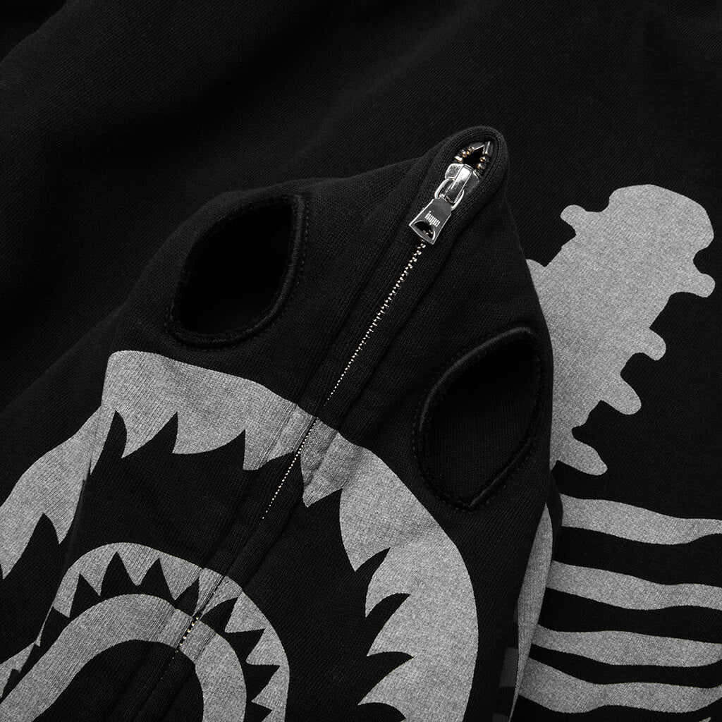 Skeleton Shark Heavy Washed Cropped Fit Full Zip Hoodie - Black - Image 3