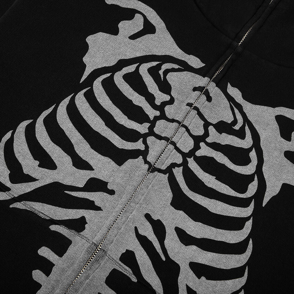 Skeleton Shark Heavy Washed Cropped Fit Full Zip Hoodie - Black - Image 4
