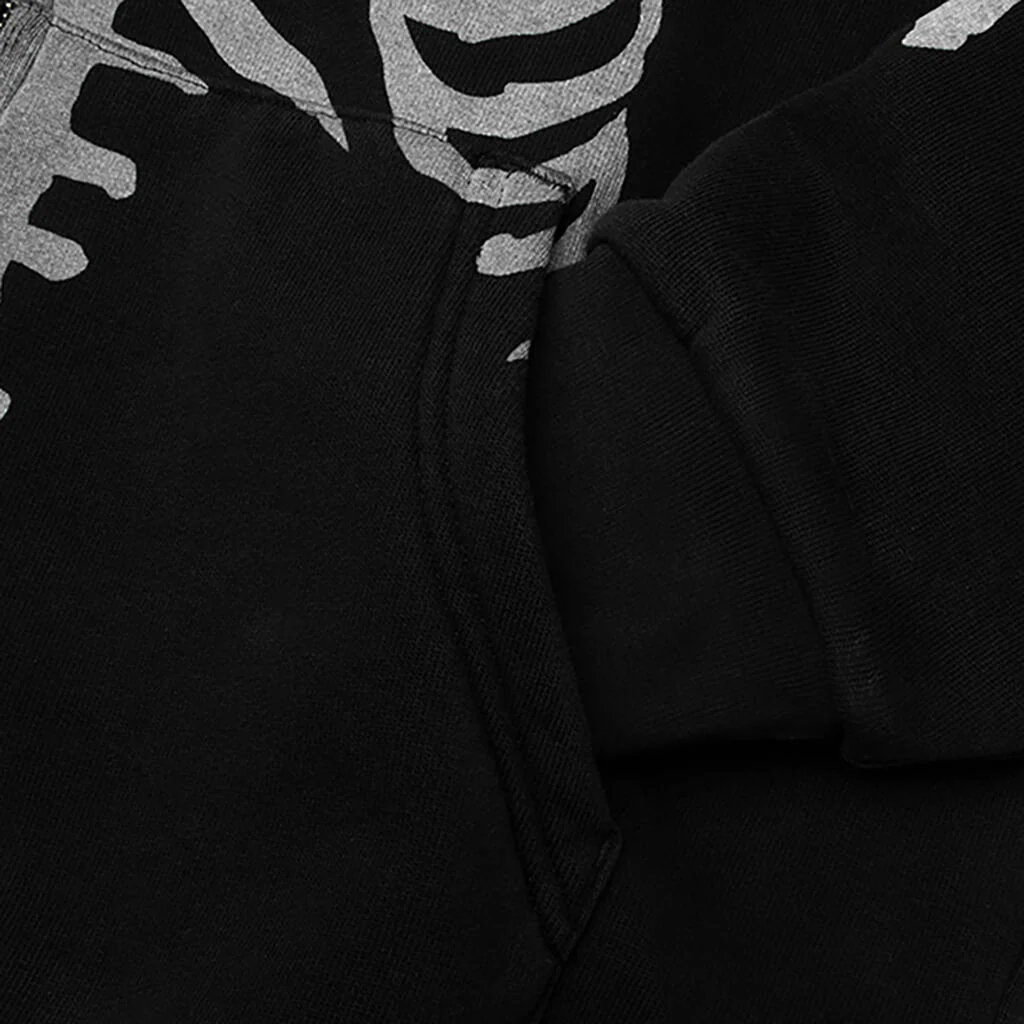 Skeleton Shark Heavy Washed Cropped Fit Full Zip Hoodie - Black - Image 5