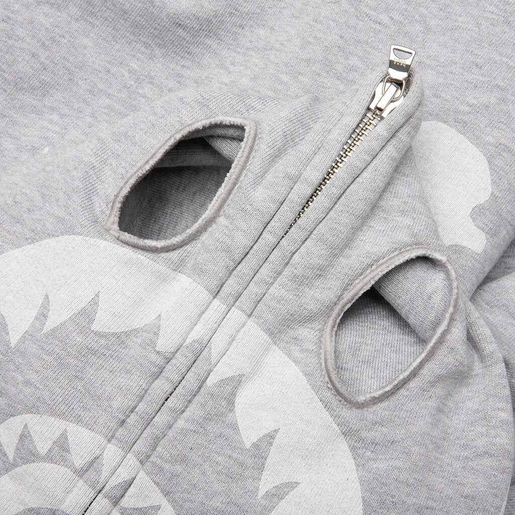 Skeleton Shark Heavy Washed Cropped Fit Full Zip Hoodie - Gray - Image 3
