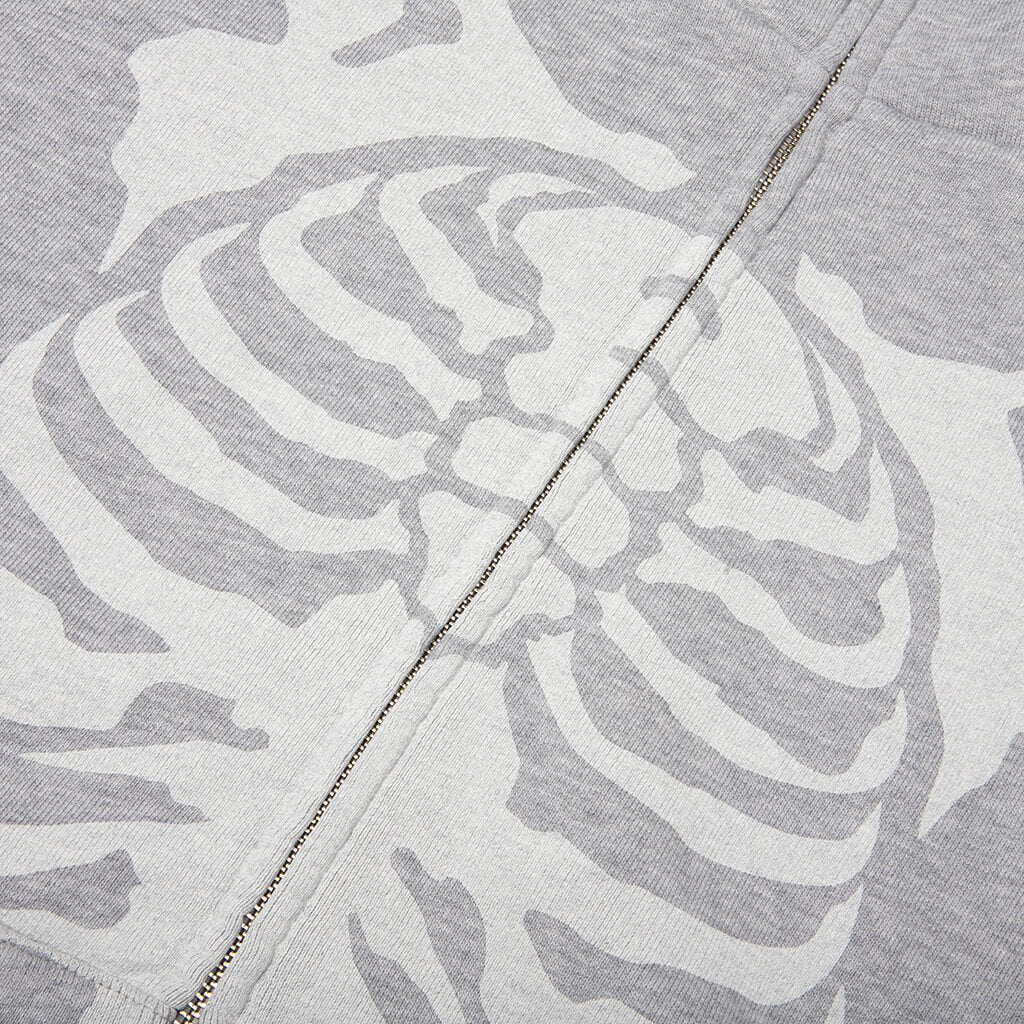 Skeleton Shark Heavy Washed Cropped Fit Full Zip Hoodie - Gray - Image 4
