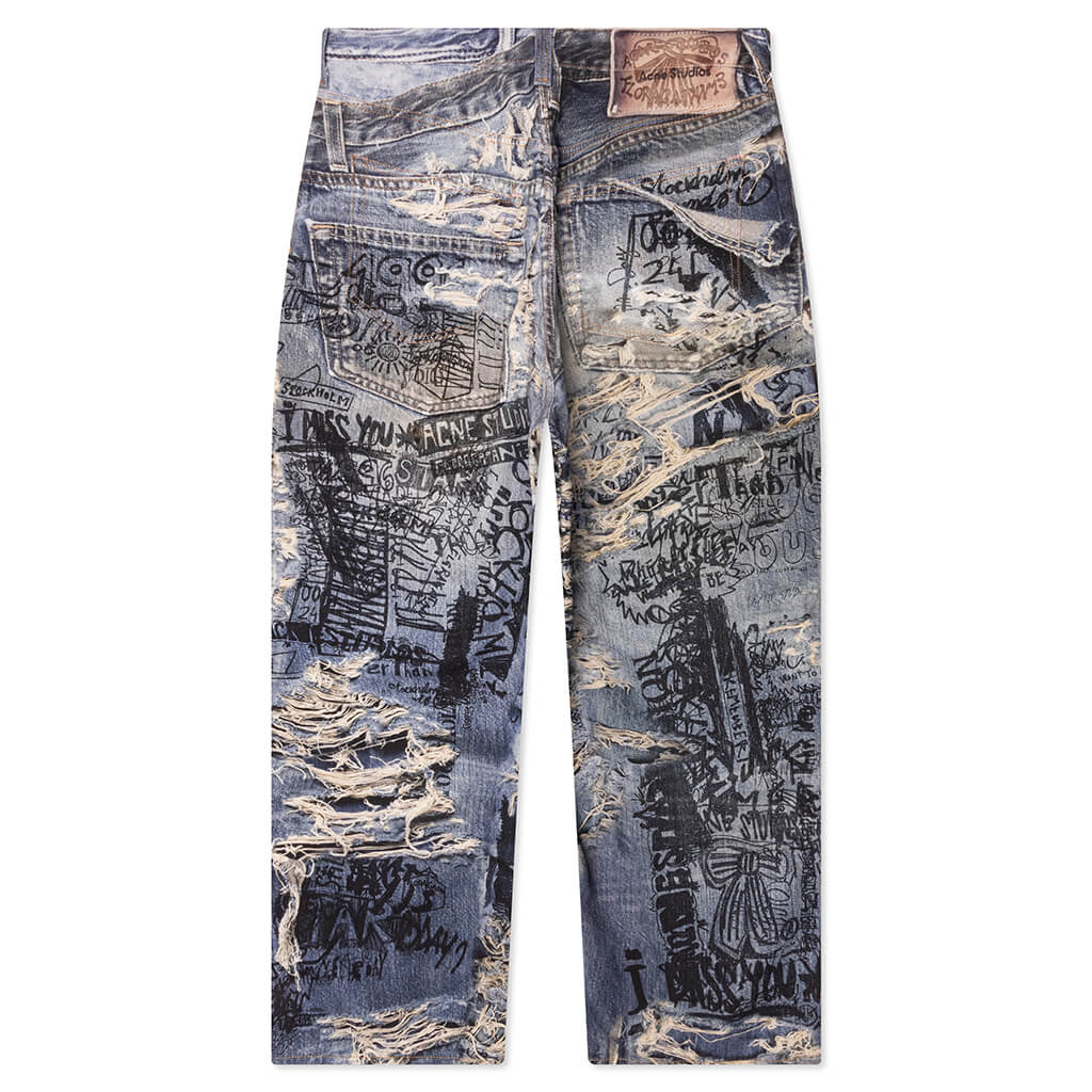 Super Baggy Fit Scribble Jeans - Mid Blue - Image 2