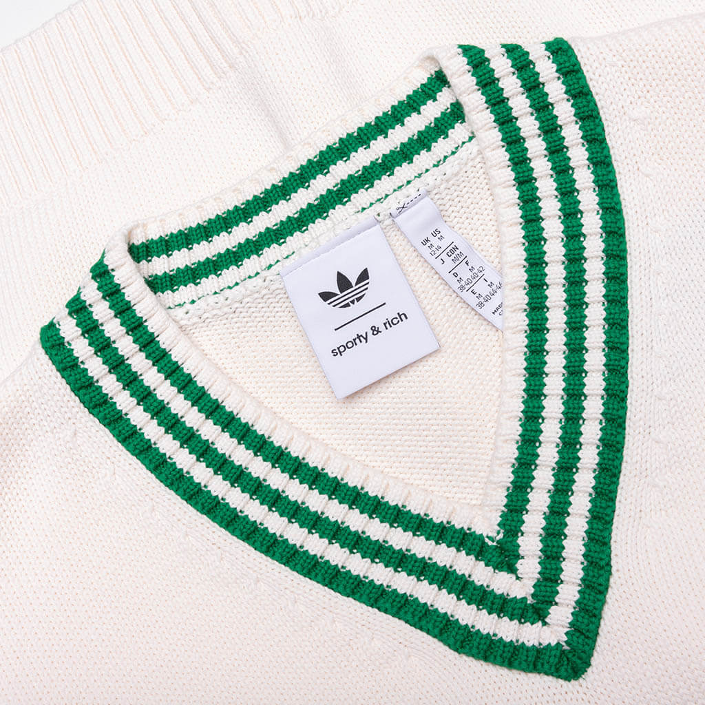 Women's Adidas x Sporty & Rich V-Neck Sweater - Off White/Night Navy - Image 3