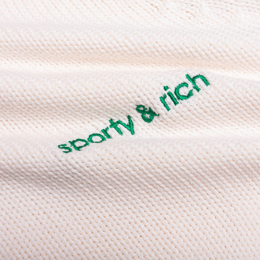 Women's Adidas x Sporty & Rich V-Neck Sweater - Off White/Night Navy - Image 4