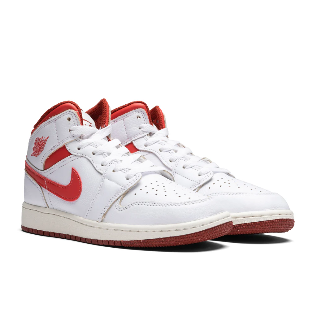 Air Jordan 1 Mid SE (GS) - White/Lobster/Dune Red - Image 2