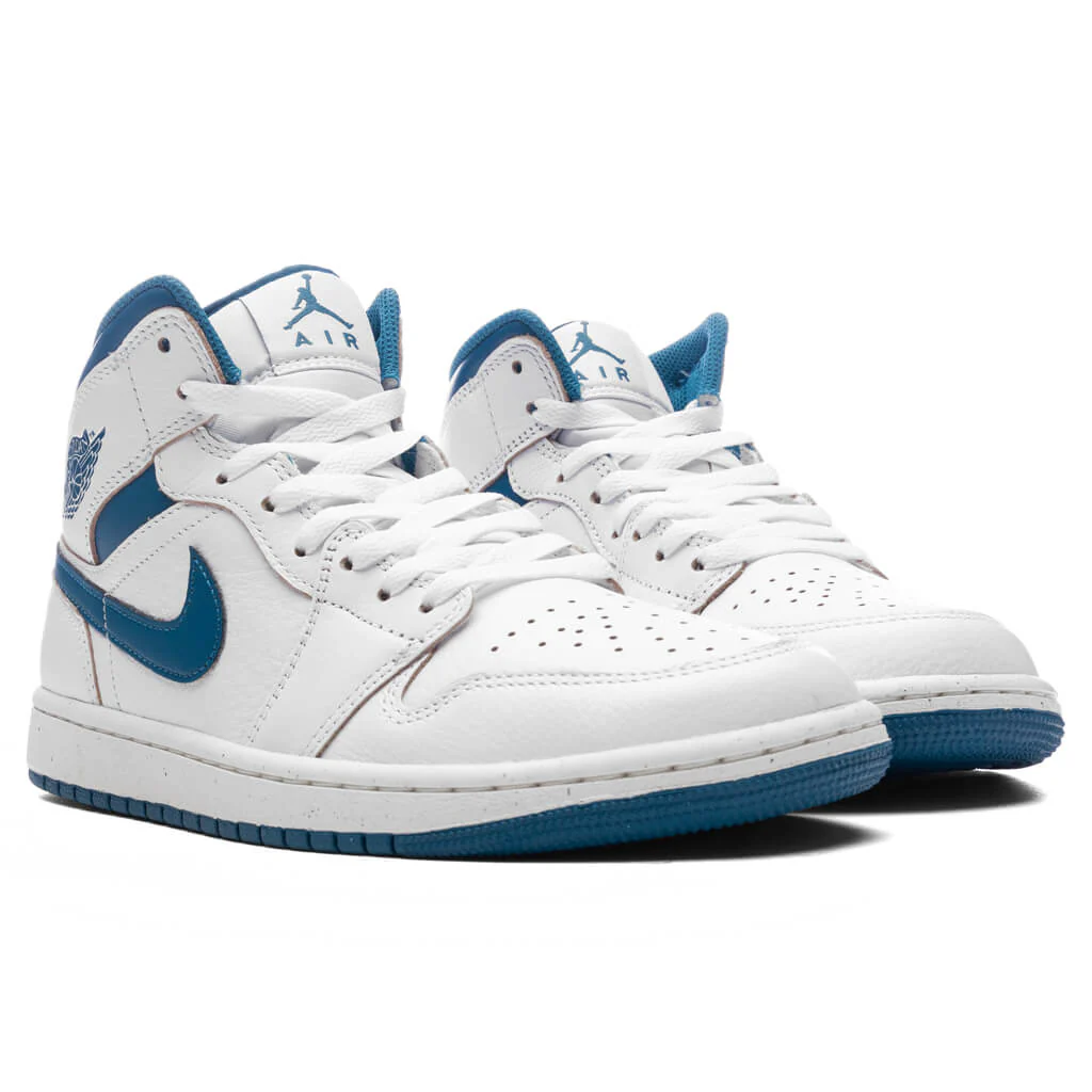 Air Jordan 1 Mid SE - White/Industrial Blue/Sail - Image 2
