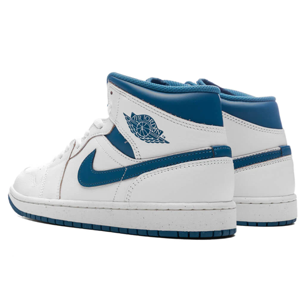 Air Jordan 1 Mid SE - White/Industrial Blue/Sail - Image 3