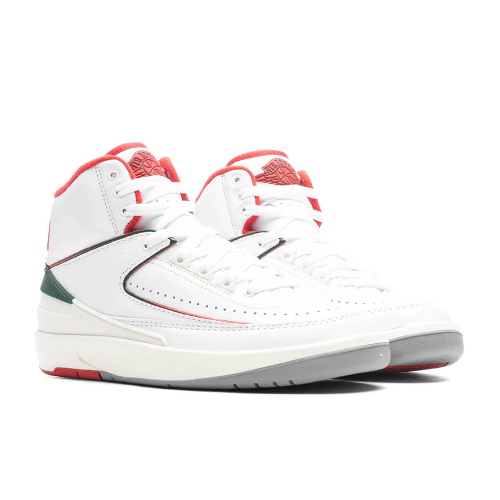 Air Jordan 2 Retro (GS) 'Italy' - White/Fire Red/Fir - Image 2