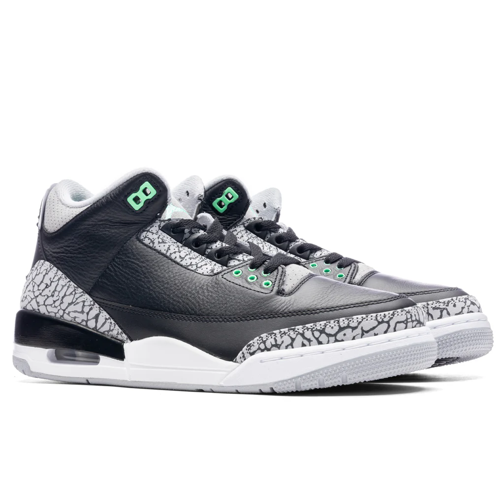 Air Jordan 3 Retro 'Green Glow' - Black/Green Glow/Wolf Grey - Image 2