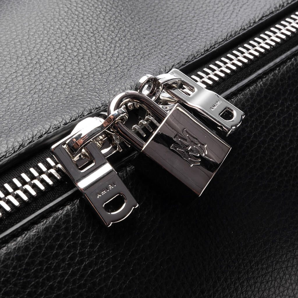 Pebbled Leather Weekender Bag - Black - Image 4