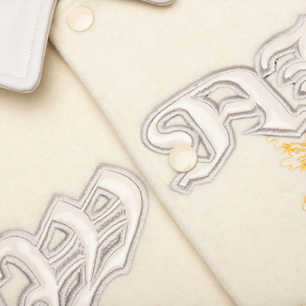 Dragon Embroidered Varsity Jacket - Off White - Image 3