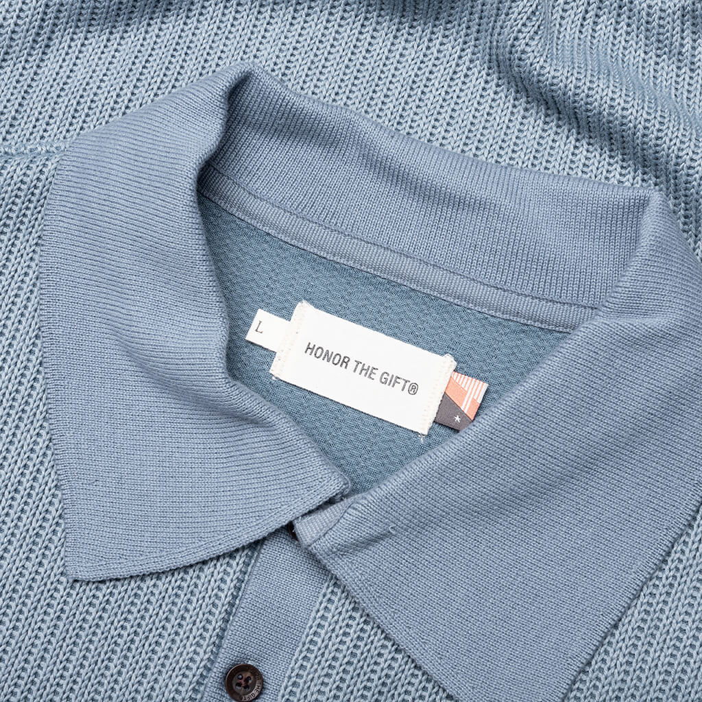 B-Summer Knit Polo Shirt - Blue - Image 3
