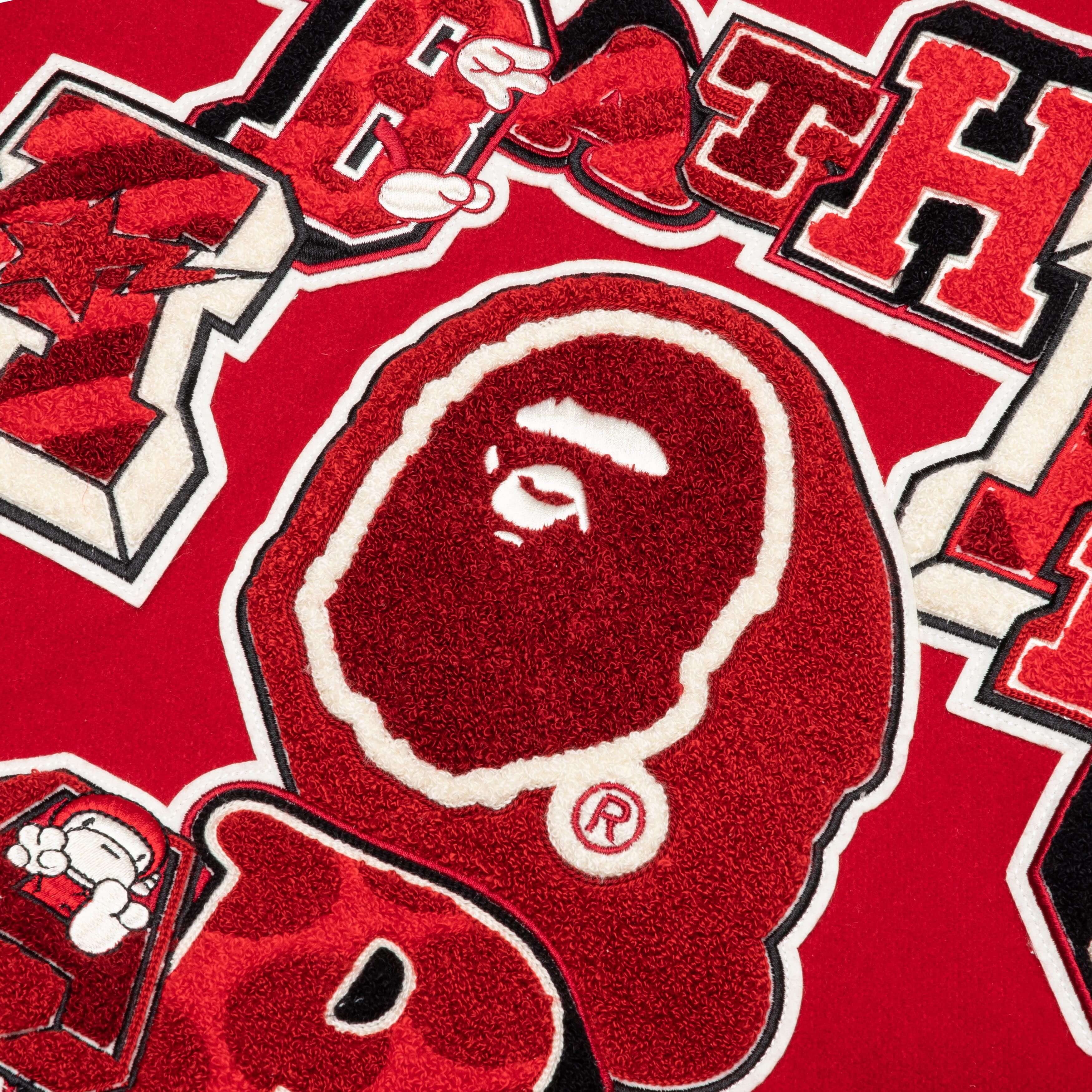 Bape Multi Motif Varsity Jacket - Red - Image 7