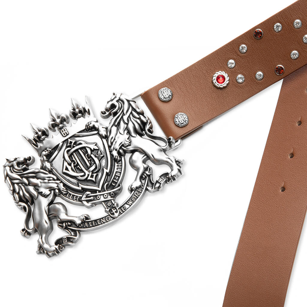 Lion Medal Leather Belt - Brown - Image 2