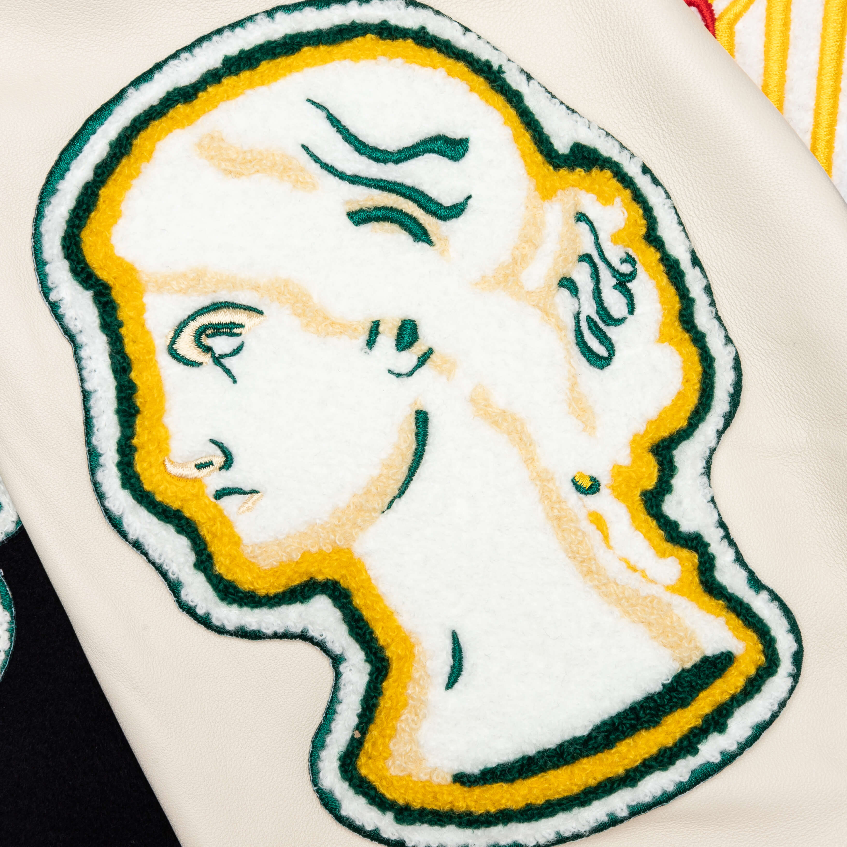 Chenille Embroidered Patchwork Bomber Jacket - Navy/Off-White - Image 4