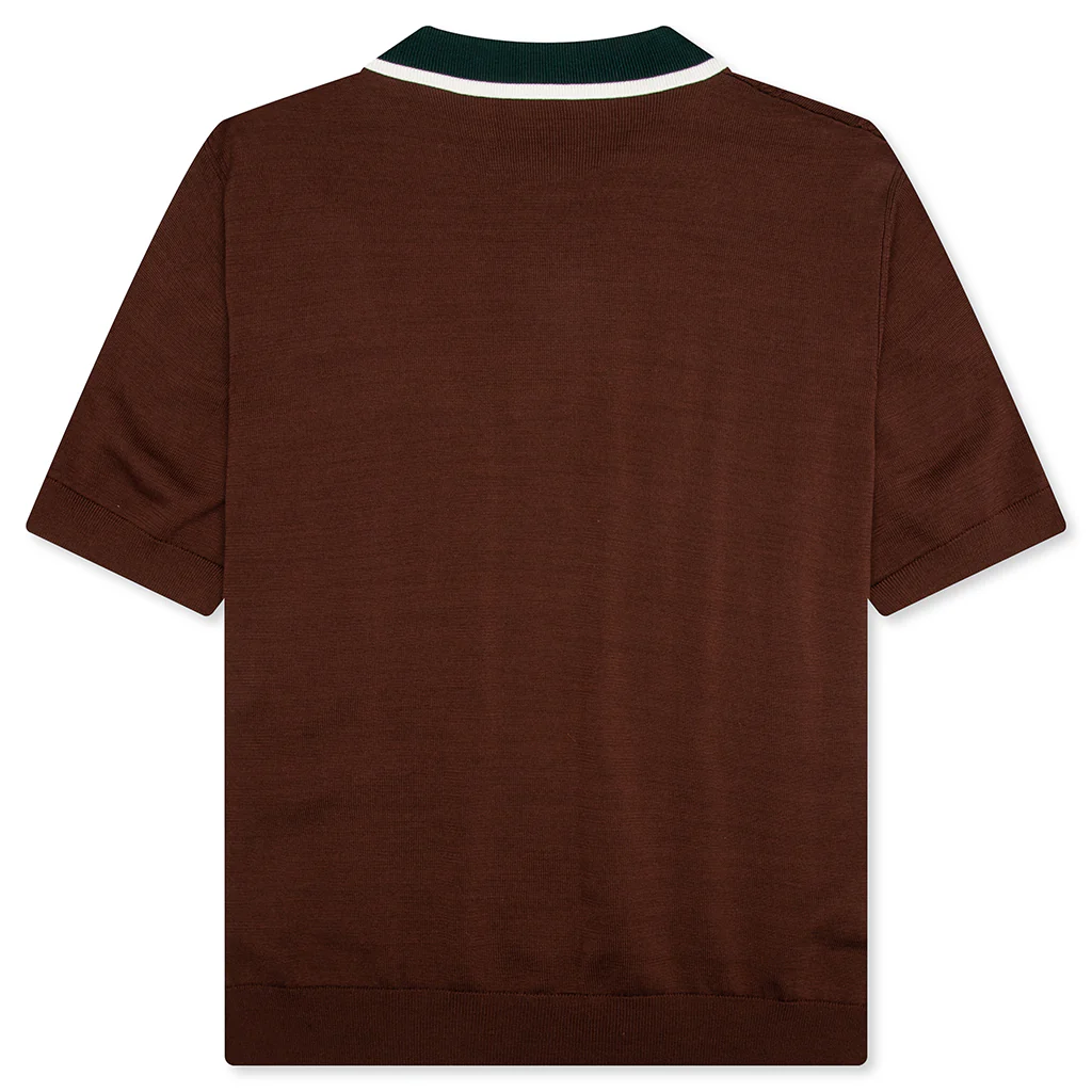 Cable Knit Oversized Polo Shirt - Dark Brown - Image 2