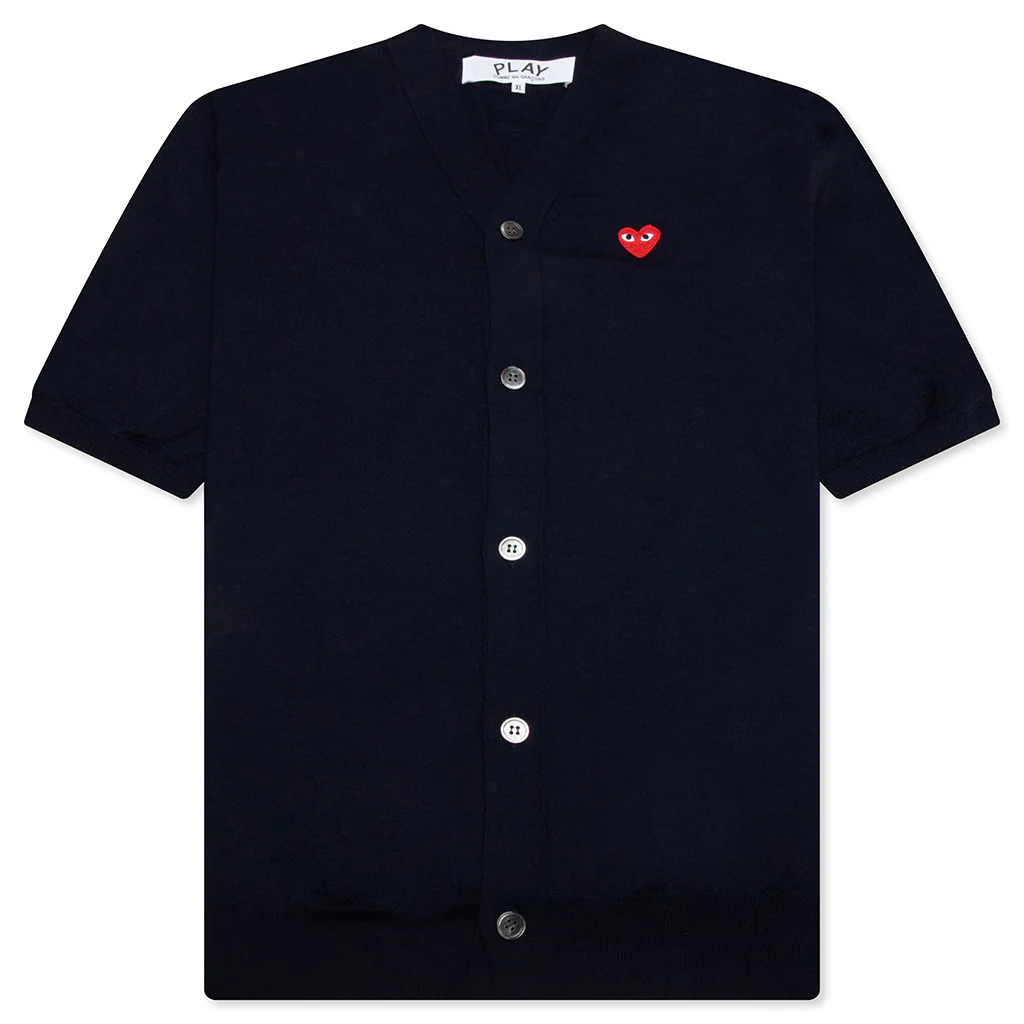 Red Emblem S/S V Neck Cardigan - Navy