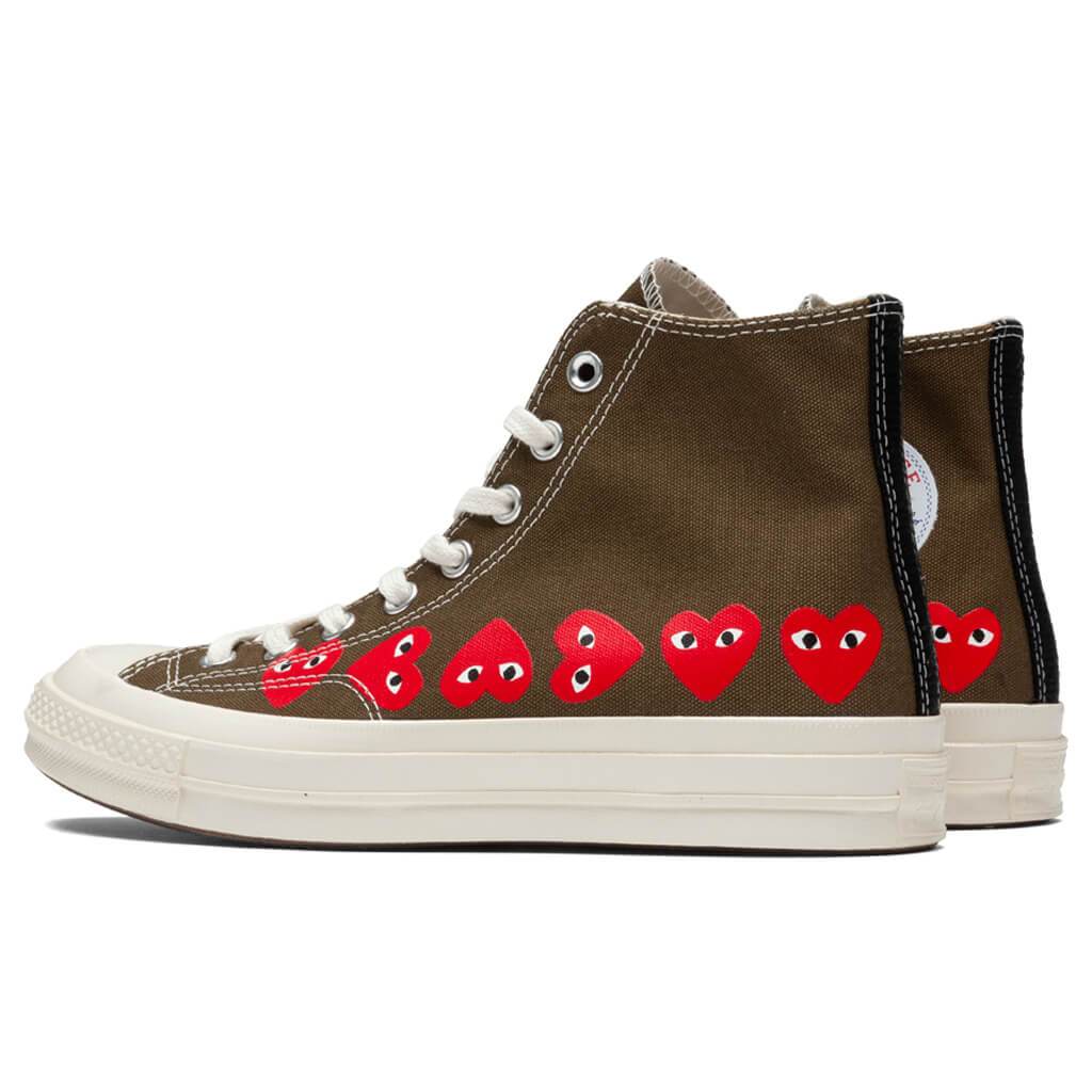 Converse x Comme Des Garcons PLAY All Star Chuck '70 Hi "Multi Heart" - Khaki - Image 3