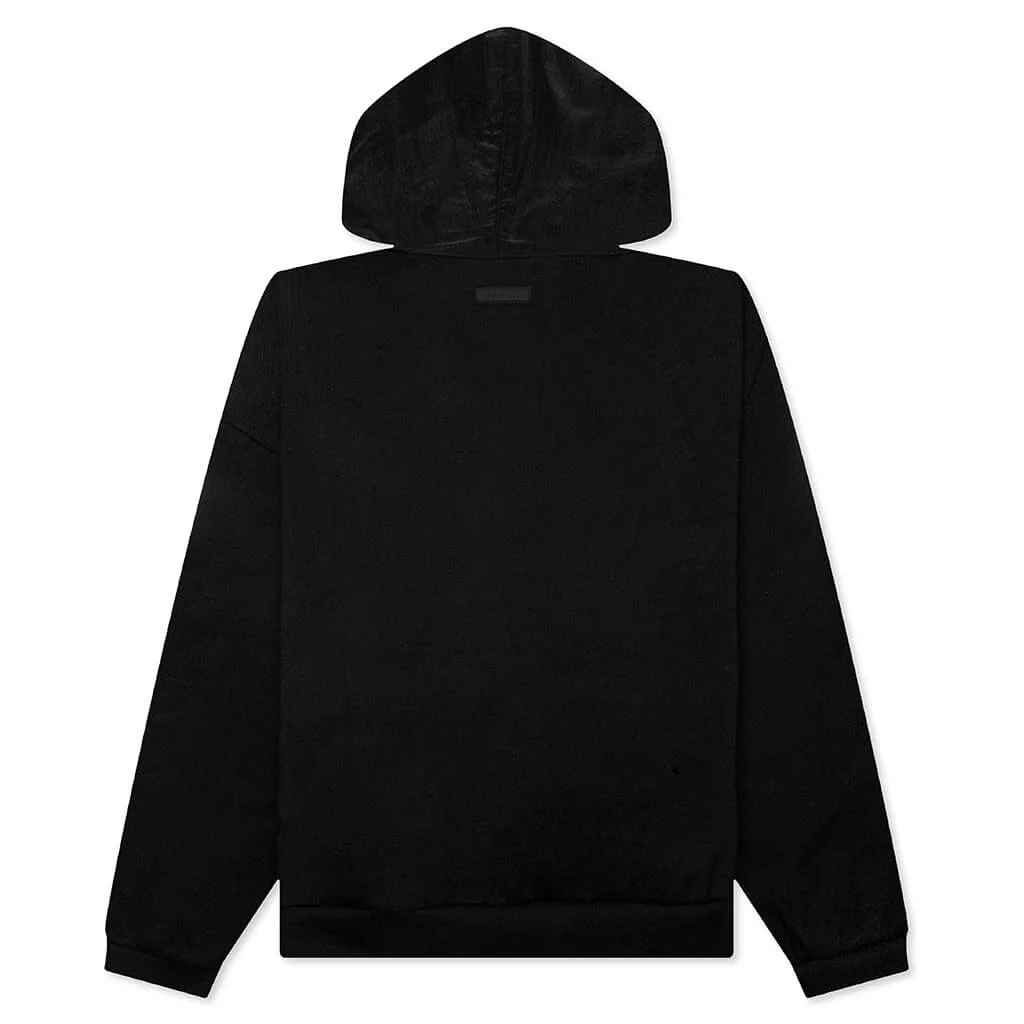 Nylon Fleece Hooded Sweater - Jet Black - Image 2