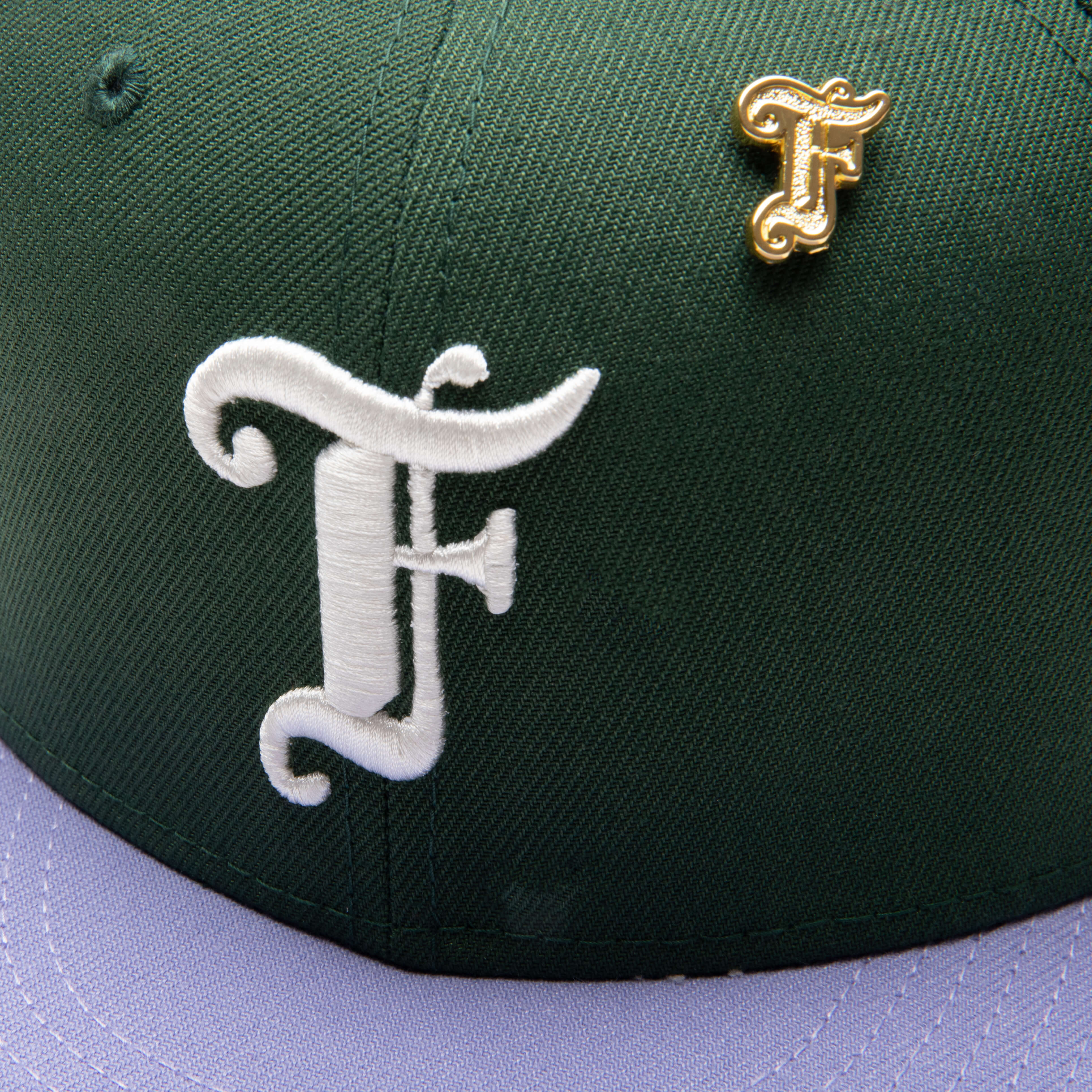 Feature x New Era Old English F Snapback Hat w/ Pin - Cilantro/Lavender - Image 2