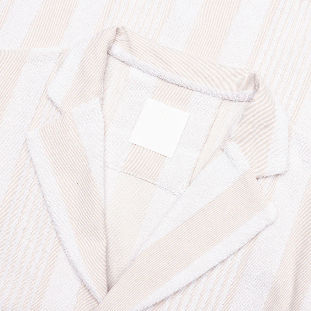 Stripped Cotton Towelling Boxy Fit Shirt - White/Beige - Image 3