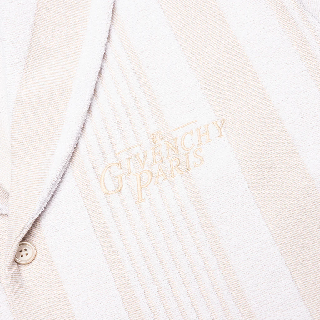 Stripped Cotton Towelling Boxy Fit Shirt - White/Beige - Image 4