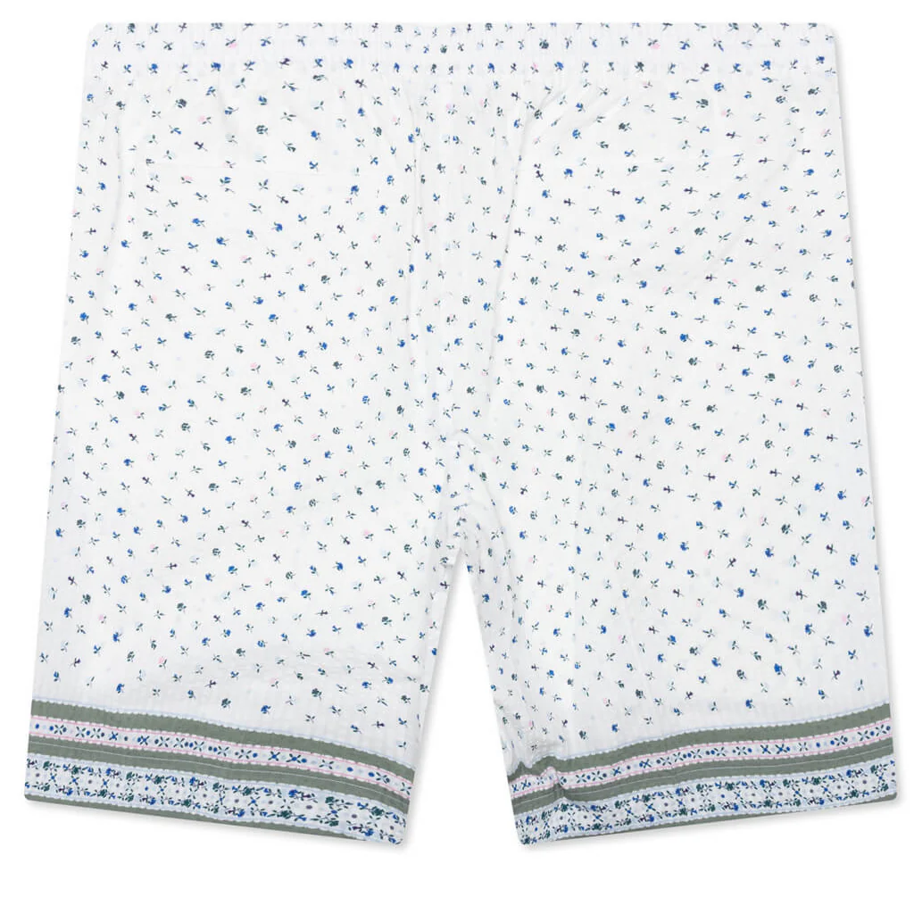 Printed Seersucker Cotton Bermuda Shorts - Cream/Green - Image 2