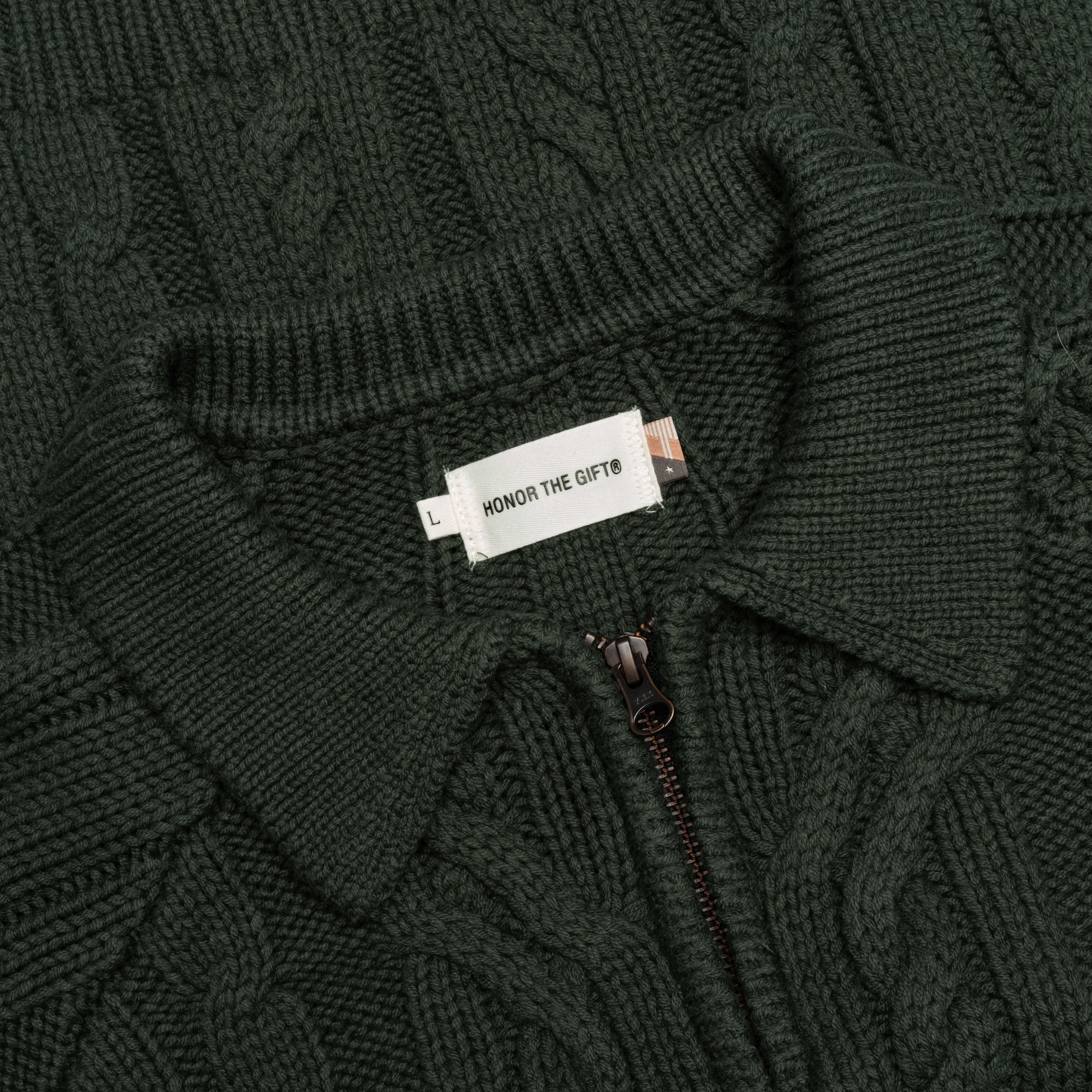 Cable Zip Henley - Green - Image 3