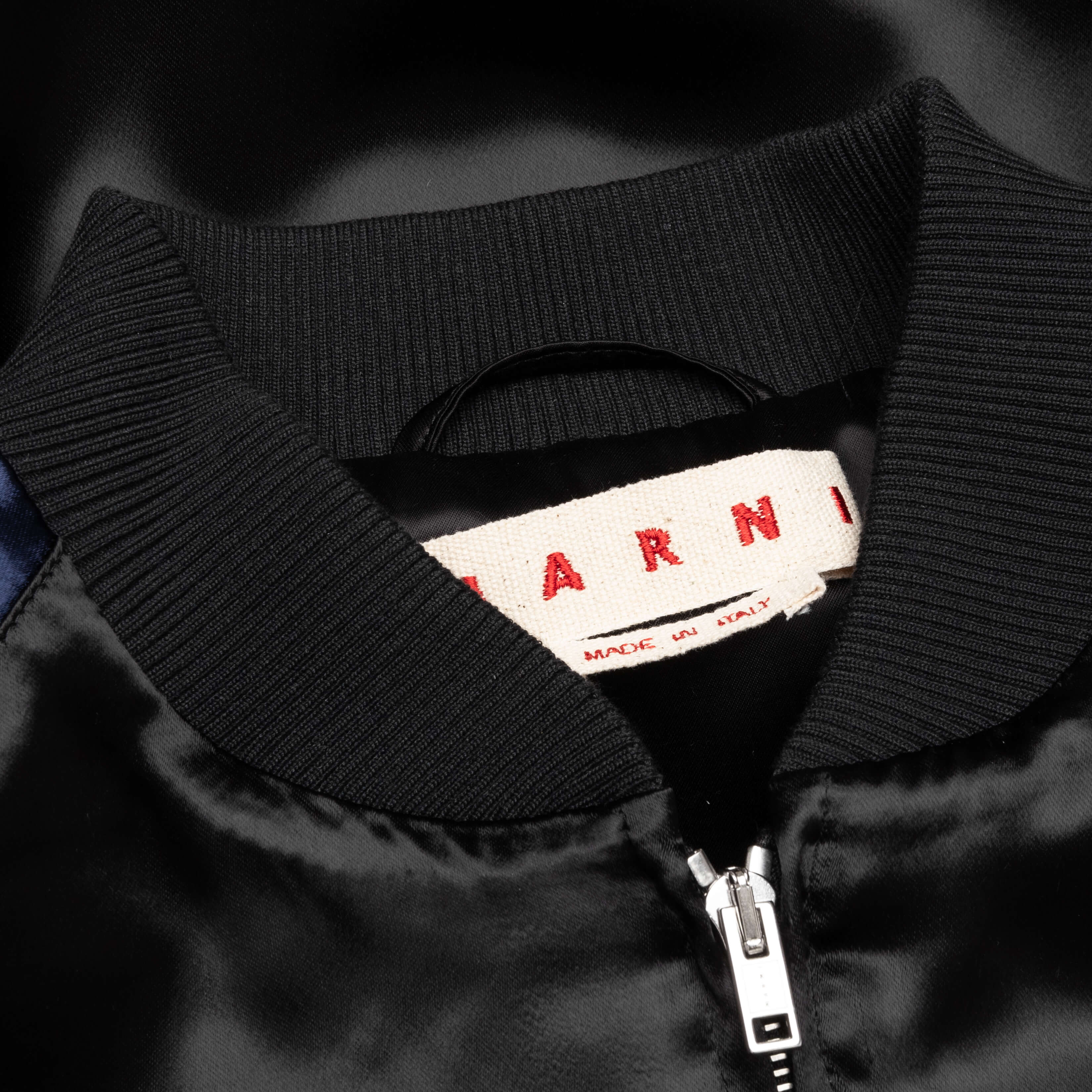 Black Satin Bomber with Beaded Logo - Black - Image 3
