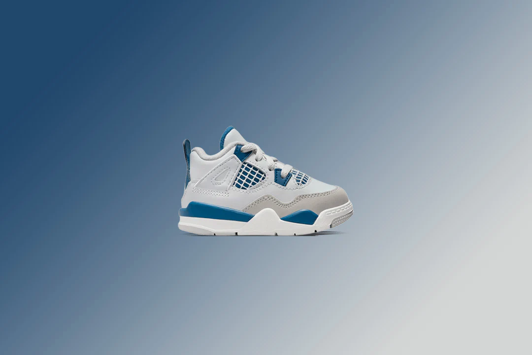 Jordan 4 Retro (TD) 'Military Blue'  - Off White/Military Blue/Neutral Grey - Image 5