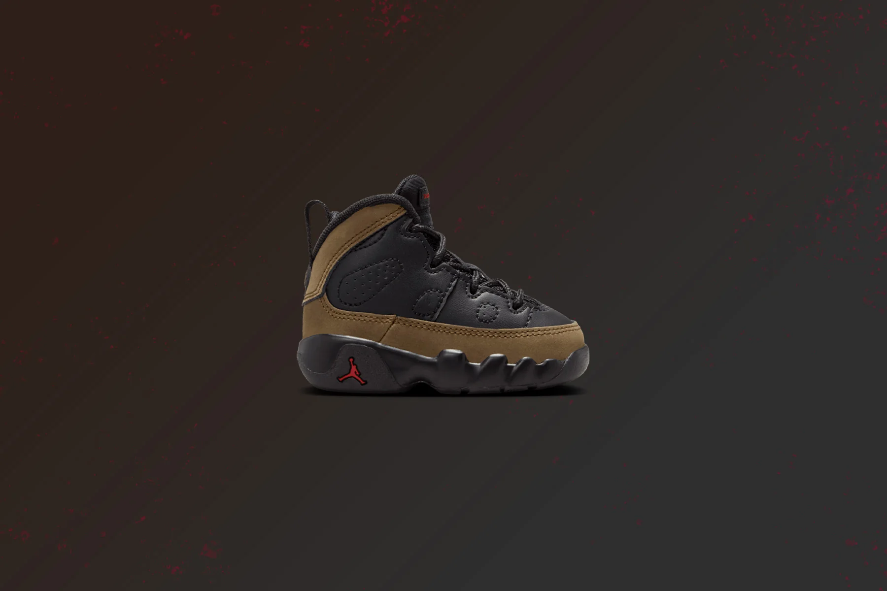 Jordan 9 Retro (TD) - Black/True Red/Light Olive - Image 5