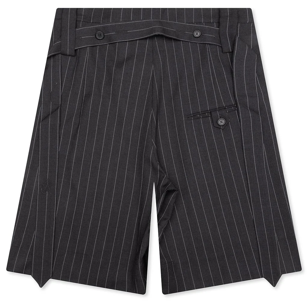 Folded Front Pleat Shorts - Mid Grey Melange - Image 2