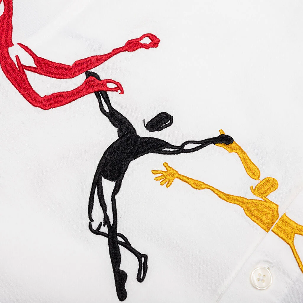 Embroidered Figures Button Up - White - Image 4