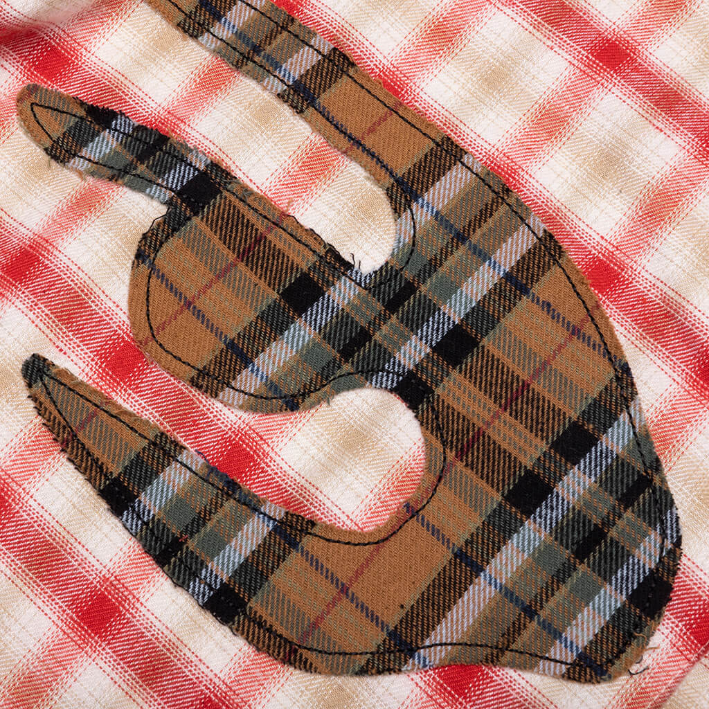 Patchwork Face Flannel Shirt - Red - Image 4