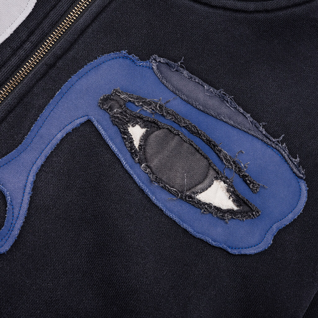 Patchwork Face Heavyweight Zip Up Hoodie - Black - Image 3