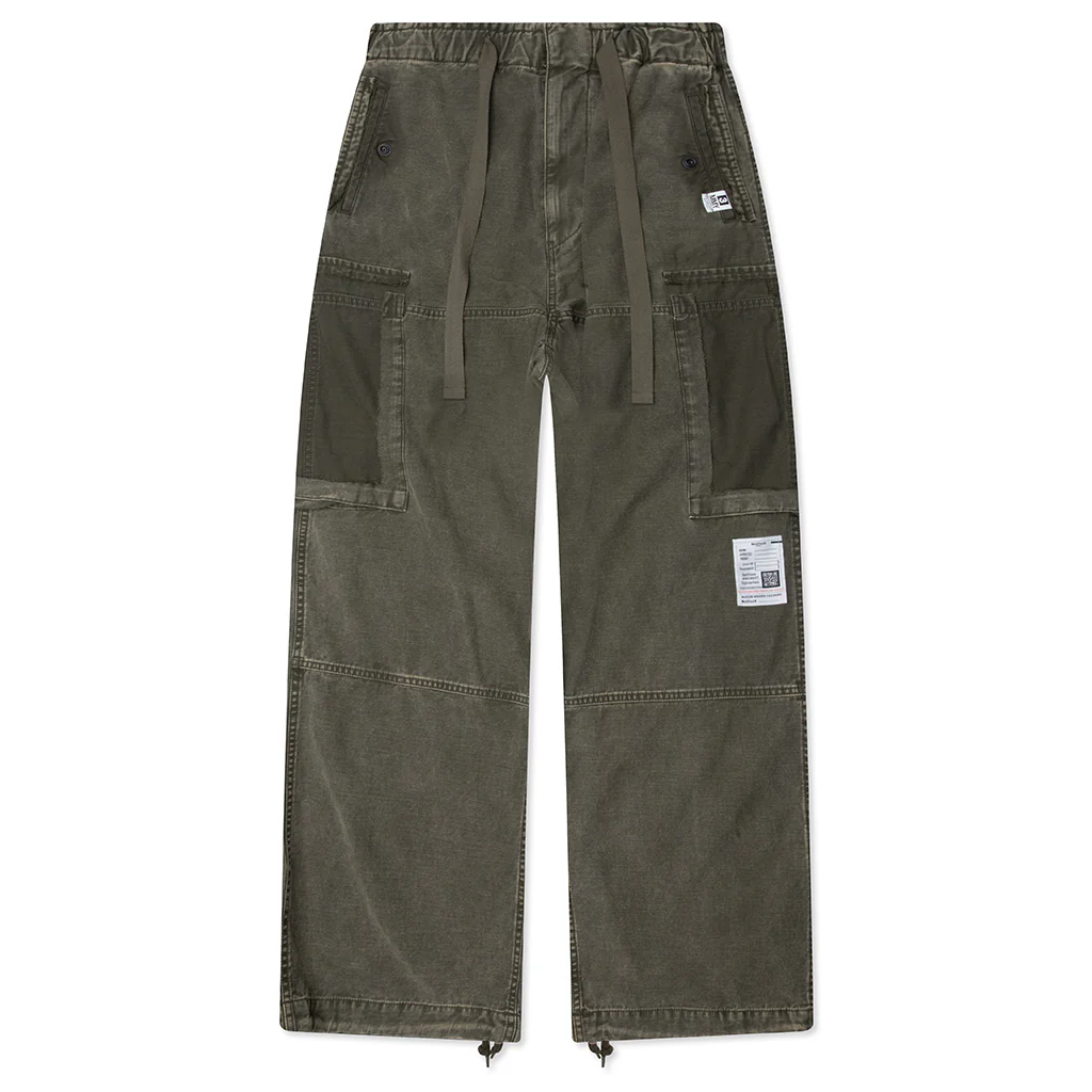 Cotton Satin Cargo Trousers - Dark Green