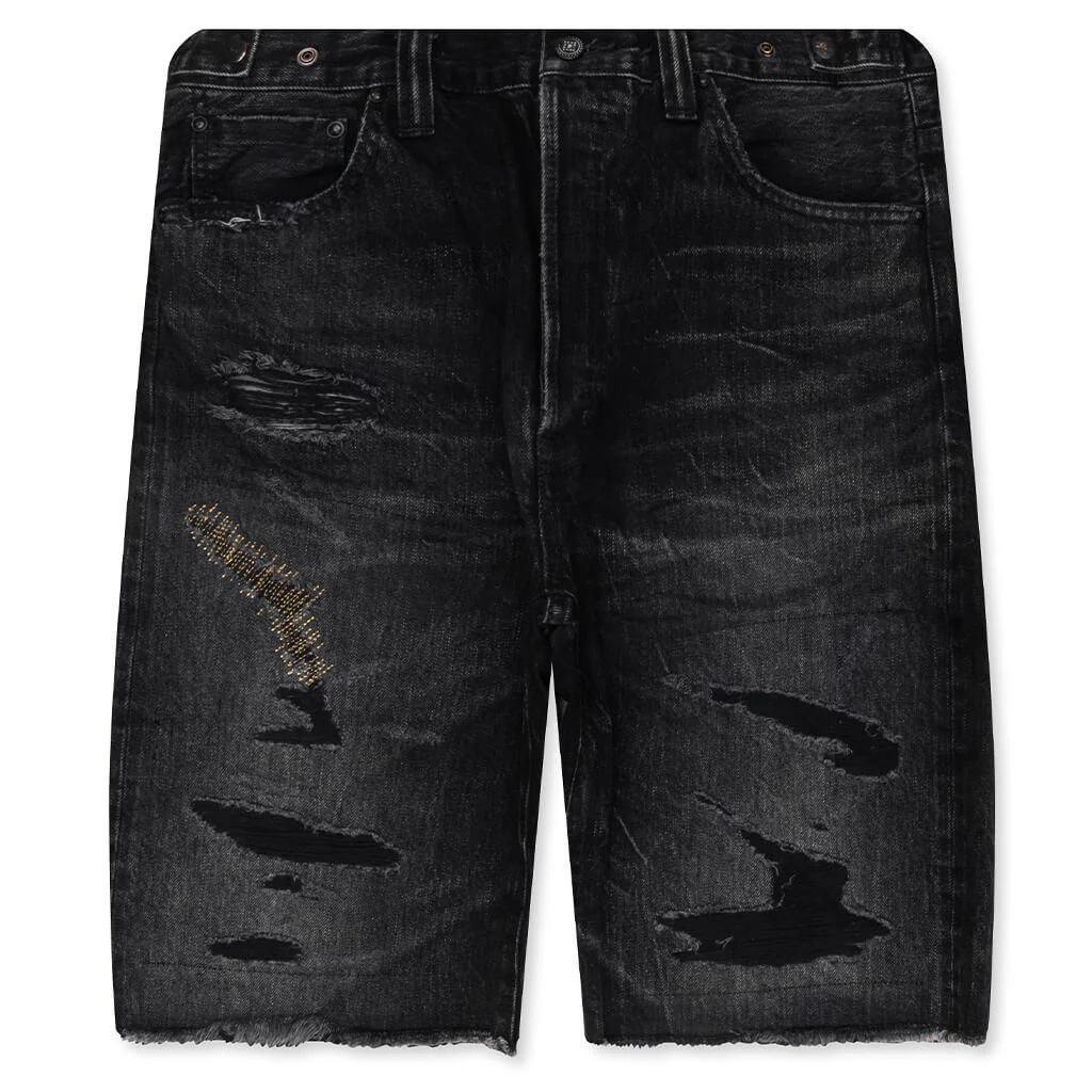 Kawasaki Short 'Kuro' Rip And Repaired - Black