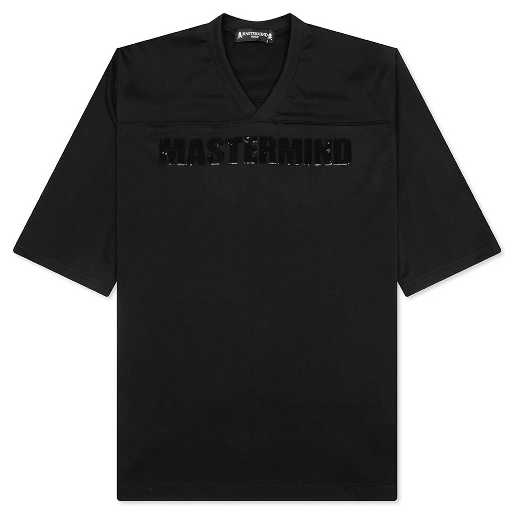 Football V-Neck Jersey T-Shirt - Black