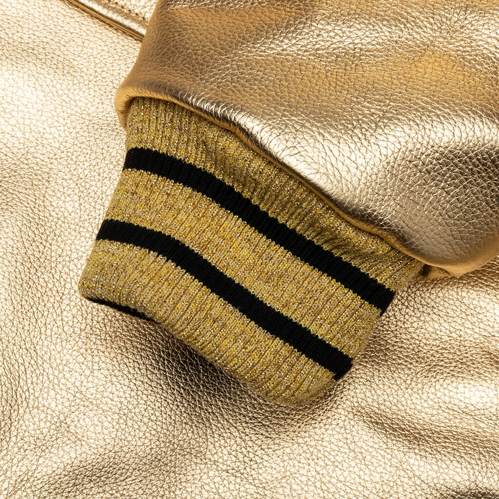 Metallic Leather Bomber - Gold - Image 6
