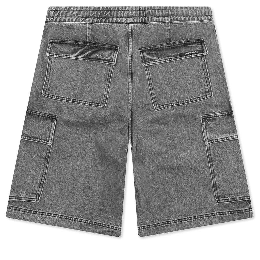 Washed Pleated Cargo Shorts - Grey Wash - Image 2