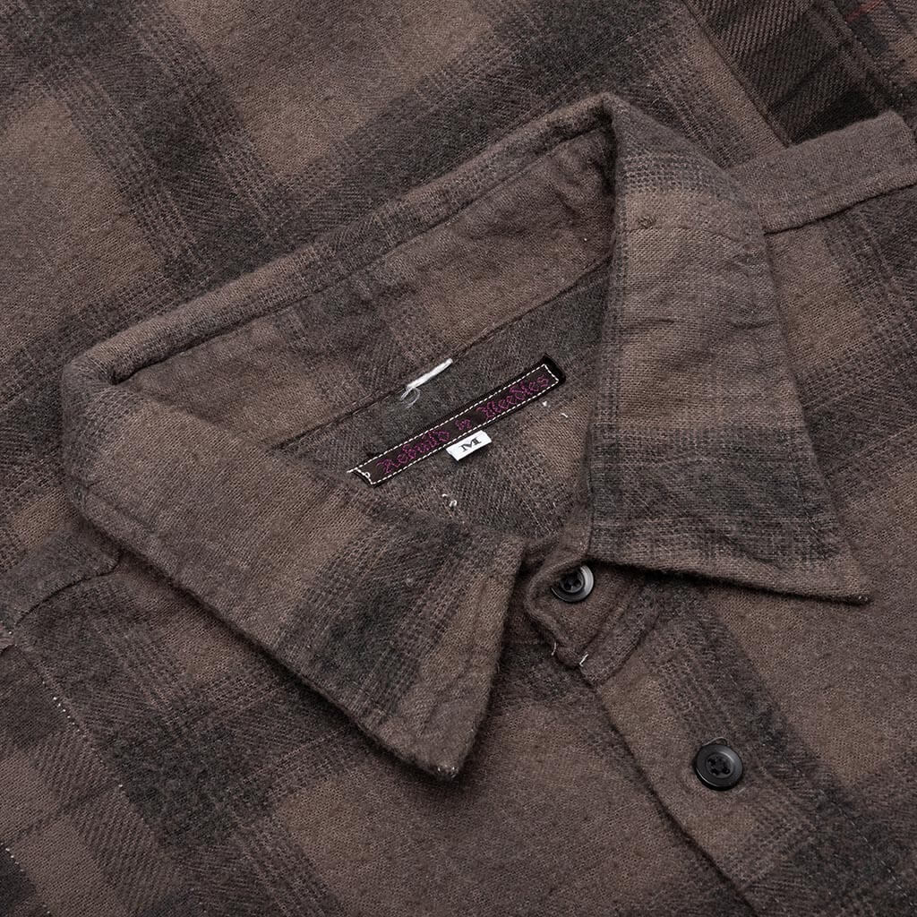 Flannel Shirt 7 Cuts Shirt Over Dye  - Brown - Image 3