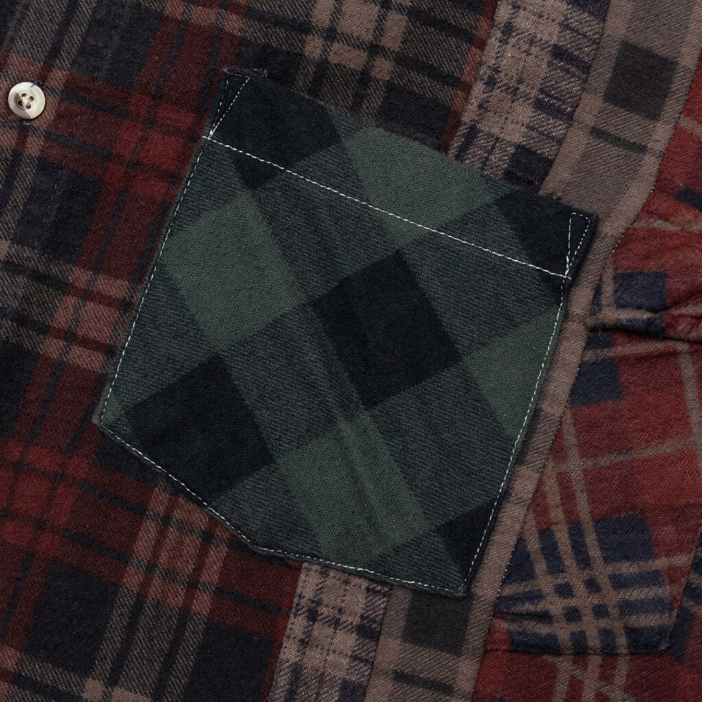 Flannel Shirt 7 Cuts Shirt Over Dye  - Brown - Image 4